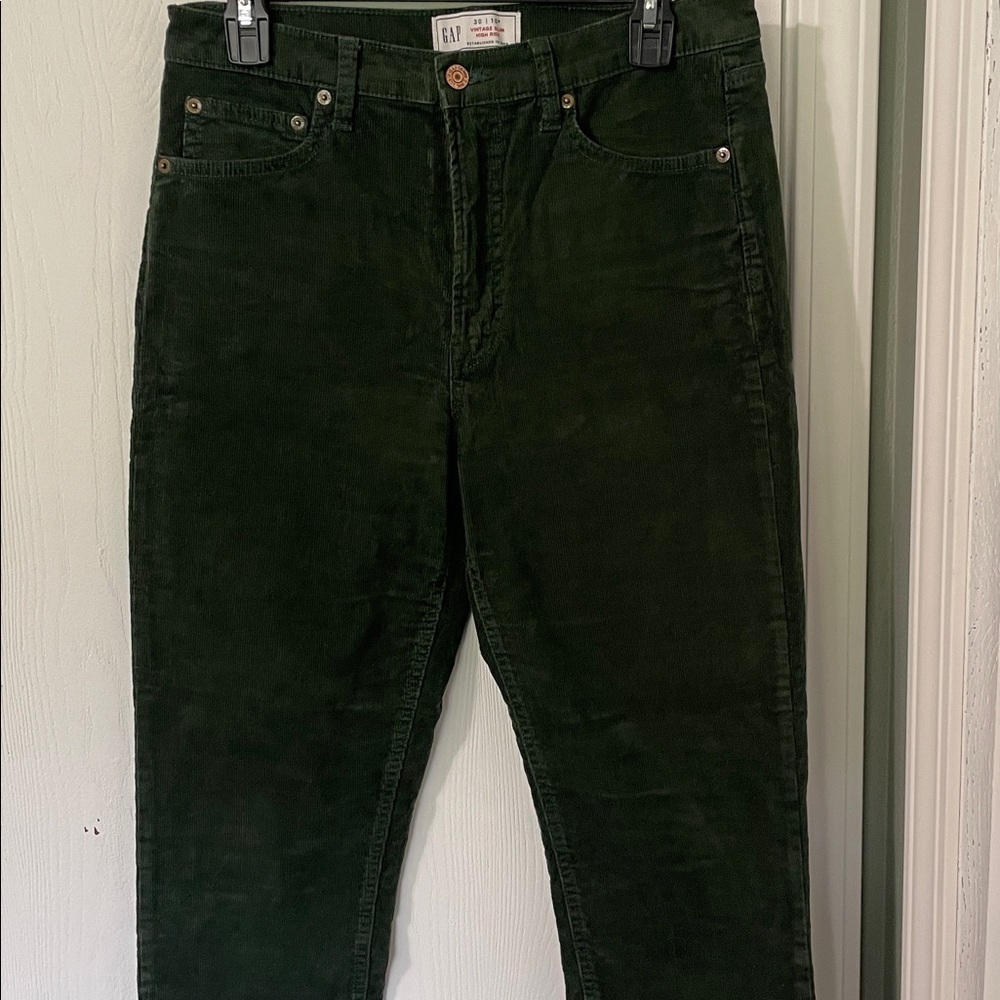 GAP Women’s Vintage Slim High Rise Forest Green Corduroy Pants Size 30/10
